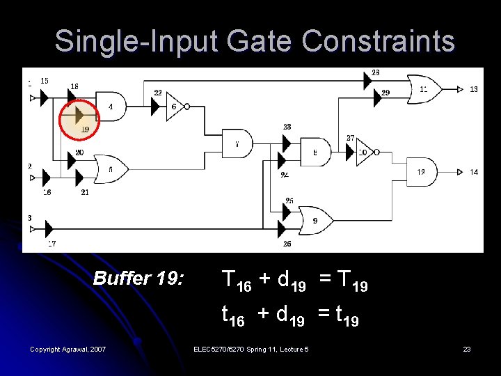 Single-Input Gate Constraints Buffer 19: T 16 + d 19 = T 19 t