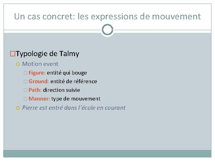Un cas concret: les expressions de mouvement �Typologie de Talmy Motion event � Figure: Un cas concret: les expressions de mouvement �Typologie de Talmy Motion event � Figure: