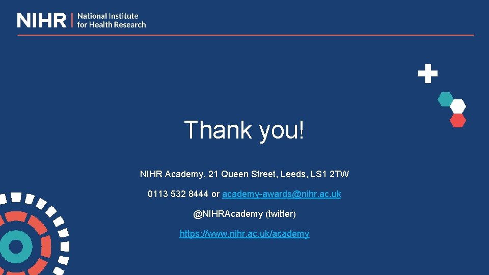 Thank you! NIHR Academy, 21 Queen Street, Leeds, LS 1 2 TW 0113 532