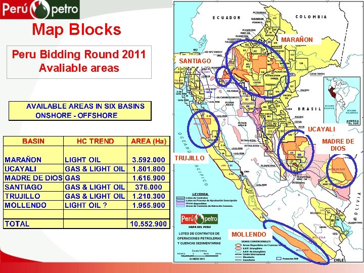 Map Blocks Peru Bidding Round 2011 Avaliable areas MARAÑON SANTIAGO UCAYALI MADRE DE DIOS