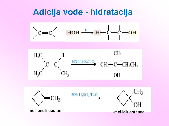 Adicija vode - hidratacija metilenciklobutan 1 -metilciklobutanol 