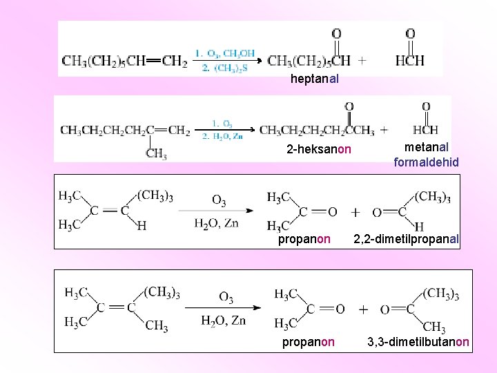 heptanal 2 -heksanon propanon metanal formaldehid 2, 2 -dimetilpropanal 3, 3 -dimetilbutanon 