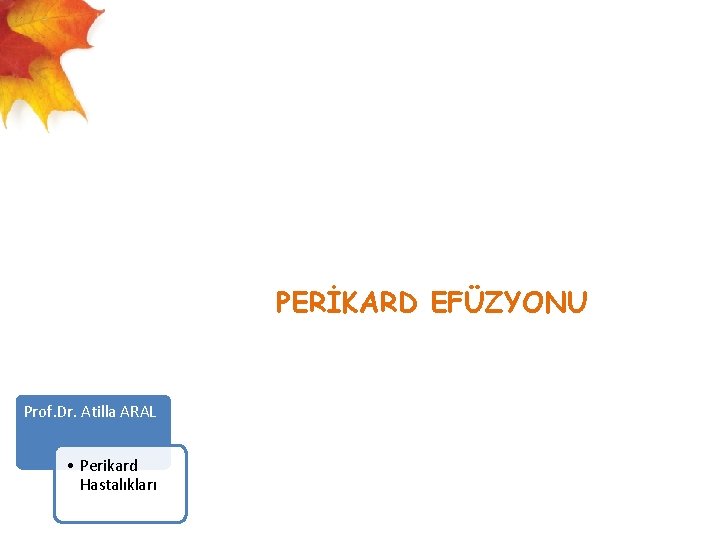  PERİKARD EFÜZYONU Prof. Dr. Atilla ARAL • Perikard Hastalıkları 