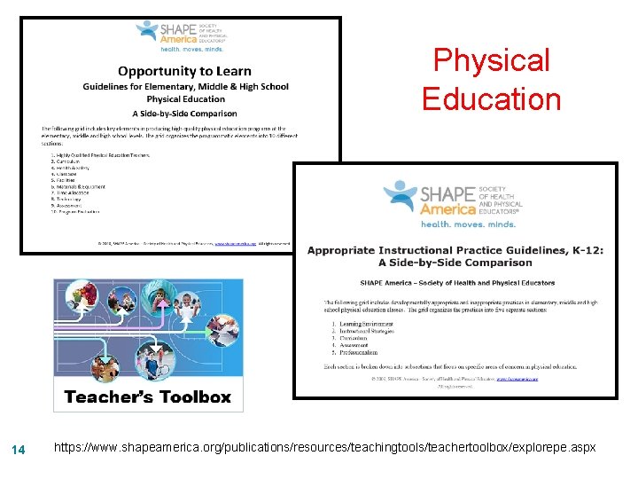 Physical Education 14 https: //www. shapeamerica. org/publications/resources/teachingtools/teachertoolbox/explorepe. aspx 