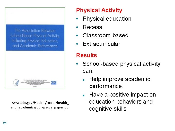 Physical Activity • Physical education • Recess • Classroom-based • Extracurricular www. cdc. gov/Healthy.
