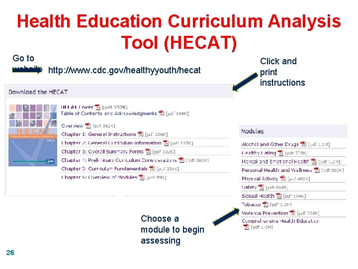 Health Education Curriculum Analysis Tool (HECAT) Go to website http: //www. cdc. gov/healthyyouth/hecat Choose