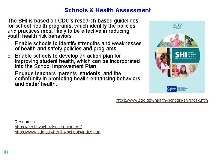 Schools & Health Assessment The SHI is based on CDC’s research-based guidelines for school