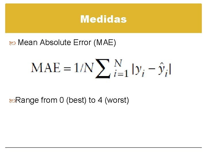 Medidas Mean Absolute Error (MAE) Range from 0 (best) to 4 (worst) 