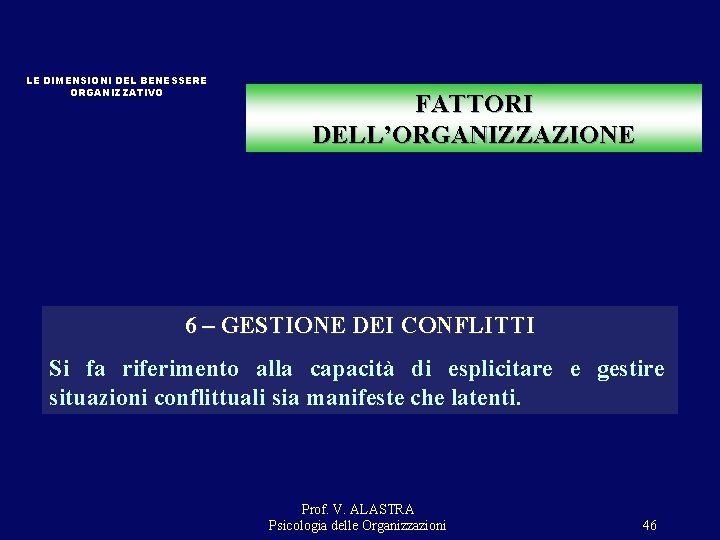 LE DIMENSIONI DEL BENESSERE ORGANIZZATIVO FATTORI DELL’ORGANIZZAZIONE 6 – GESTIONE DEI CONFLITTI Si fa LE DIMENSIONI DEL BENESSERE ORGANIZZATIVO FATTORI DELL’ORGANIZZAZIONE 6 – GESTIONE DEI CONFLITTI Si fa