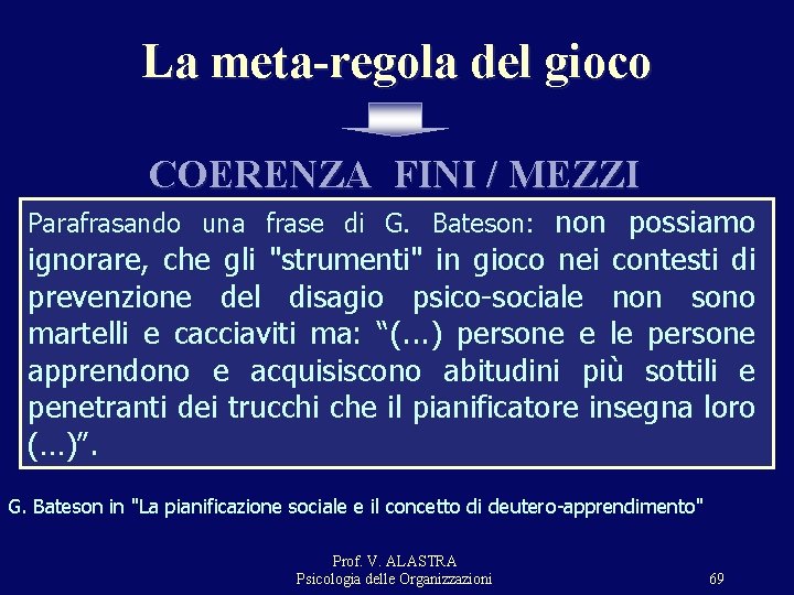La meta-regola del gioco COERENZA FINI / MEZZI Parafrasando una frase di G. Bateson: La meta-regola del gioco COERENZA FINI / MEZZI Parafrasando una frase di G. Bateson: