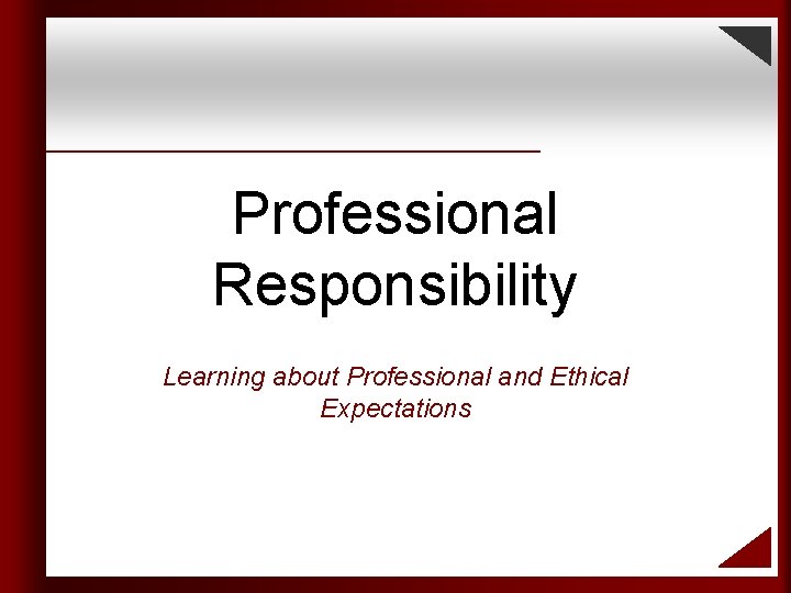 Professional Responsibility Learning about Professional and Ethical Expectations 