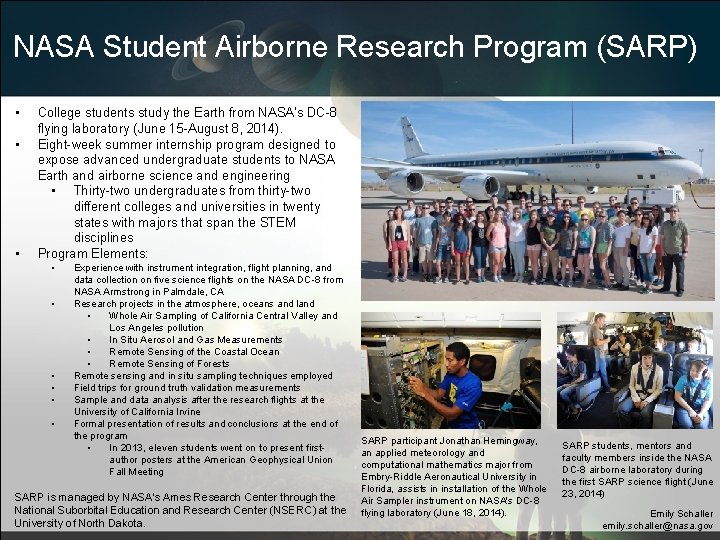 NASA Student Airborne Research Program (SARP) • • • College students study the Earth