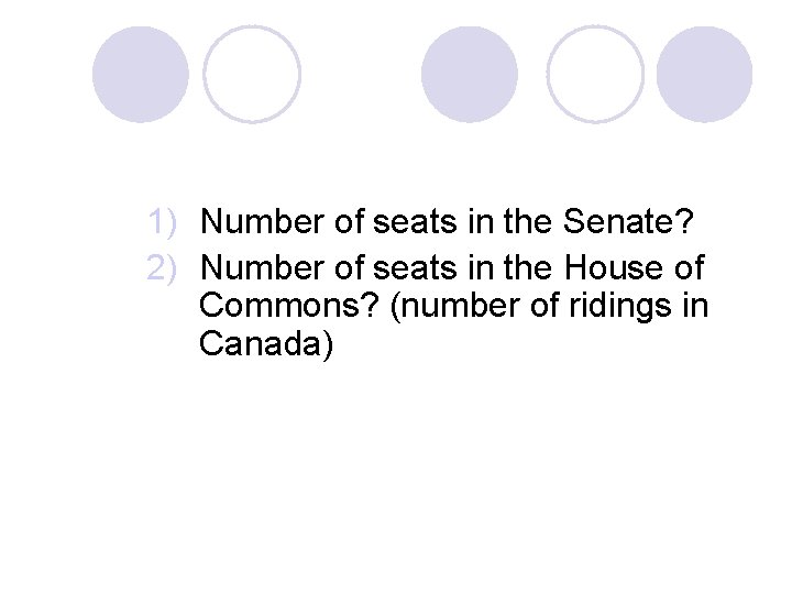 1) Number of seats in the Senate? 2) Number of seats in the House