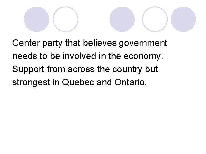 Center party that believes government needs to be involved in the economy. Support from