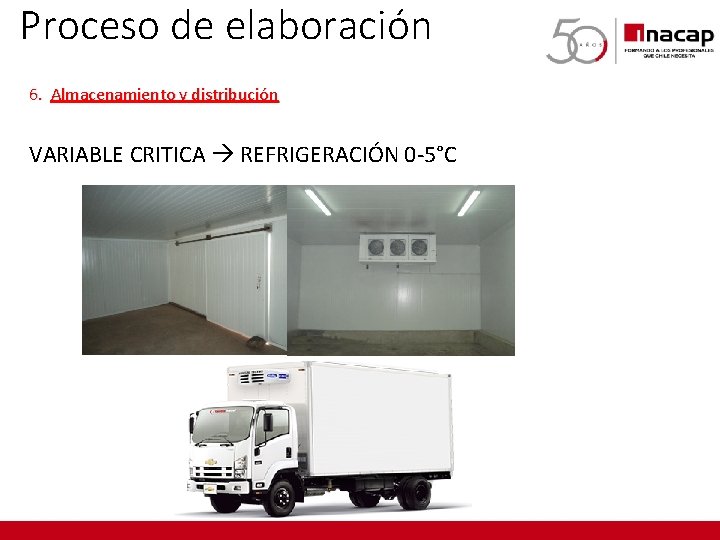 Proceso de elaboración 6. Almacenamiento y distribución VARIABLE CRITICA REFRIGERACIÓN 0 -5°C 