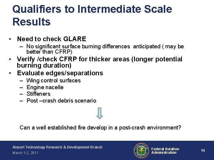 Qualifiers to Intermediate Scale Results • Need to check GLARE – No significant surface