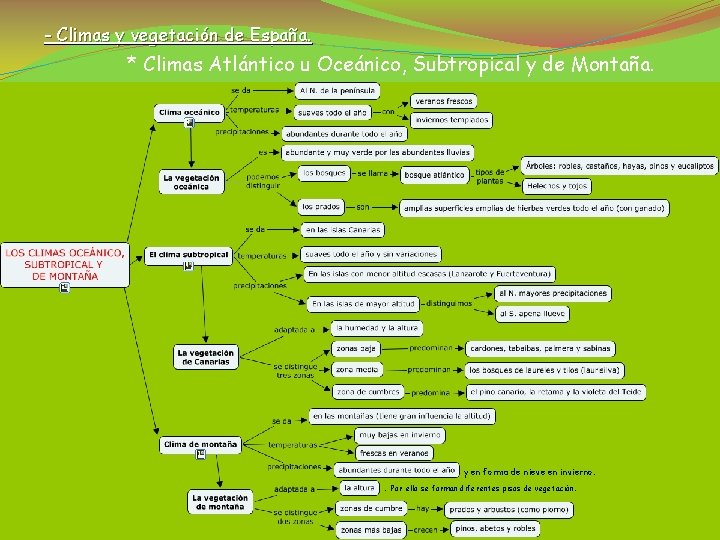 - Climas y vegetación de España. * Climas Atlántico u Oceánico, Subtropical y de