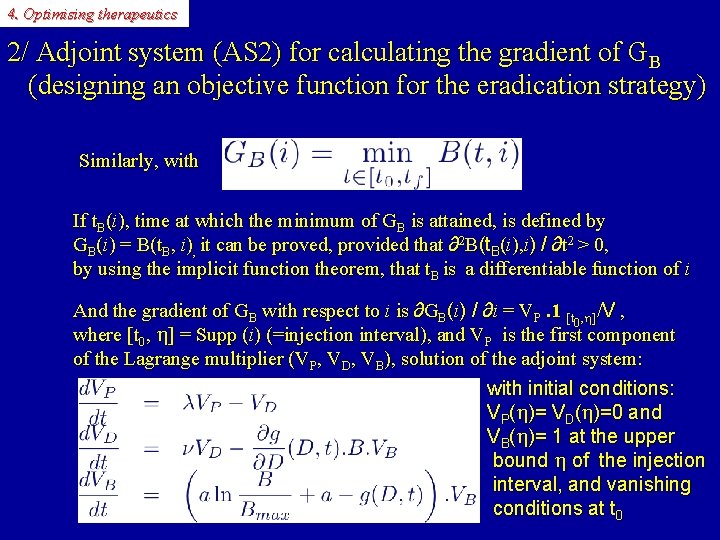 4. Optimising therapeutics 2/ Adjoint system (AS 2) for calculating the gradient of GB