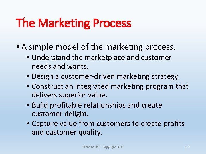 The Marketing Process • A simple model of the marketing process: • Understand the