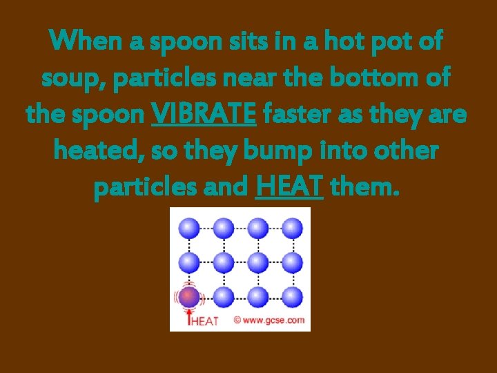 When a spoon sits in a hot pot of soup, particles near the bottom