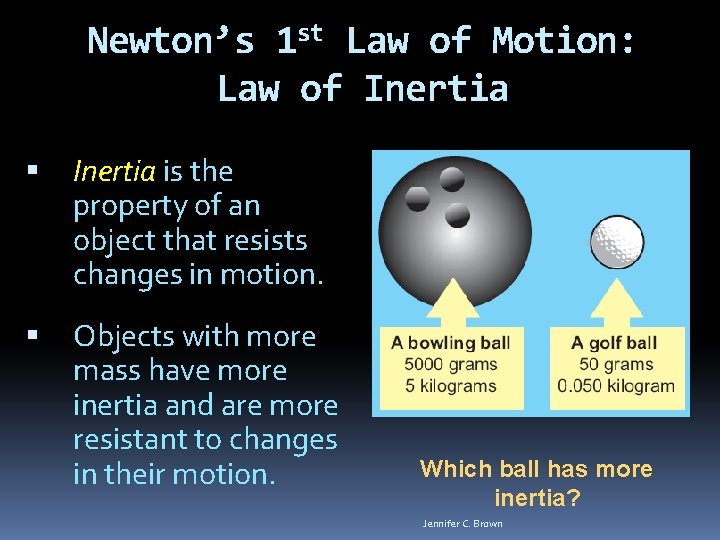 Newton’s 1 st Law of Motion: Law of Inertia is the property of an