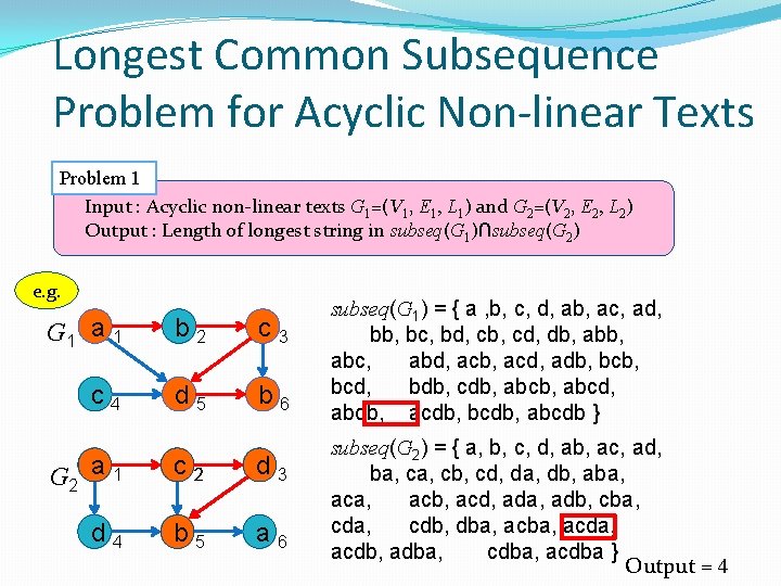 Longest Common Subsequence　 Problem for Acyclic Non-linear Texts Problem 1 　Input : Acyclic non-linear