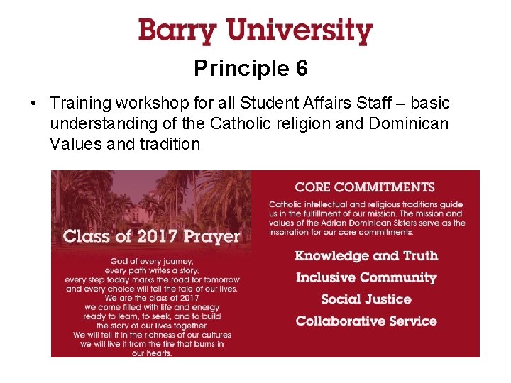 Principle 6 • Training workshop for all Student Affairs Staff – basic understanding of