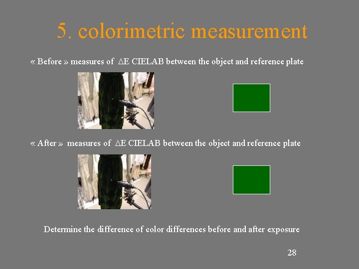 5. colorimetric measurement « Before » measures of E CIELAB between the object and