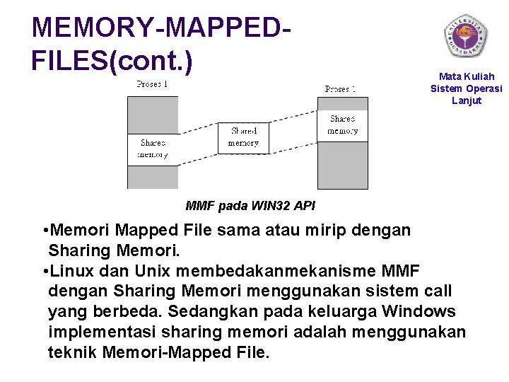 MEMORY-MAPPEDFILES(cont. ) Mata Kuliah Sistem Operasi Lanjut MMF pada WIN 32 API • Memori
