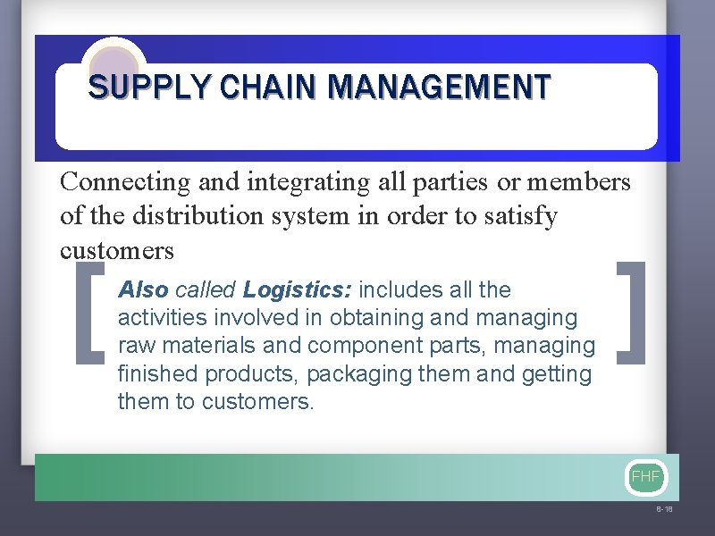 SUPPLY CHAIN MANAGEMENT Connecting and integrating all parties or members of the distribution system