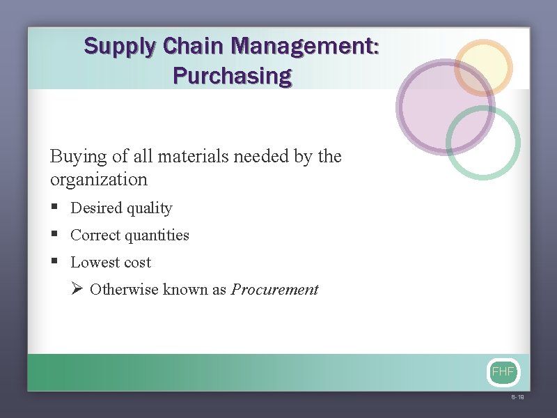 Supply Chain Management: Purchasing Buying of all materials needed by the organization § Desired