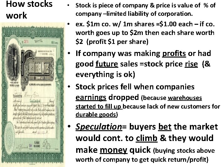 How stocks work • Stock is piece of company & price is value of