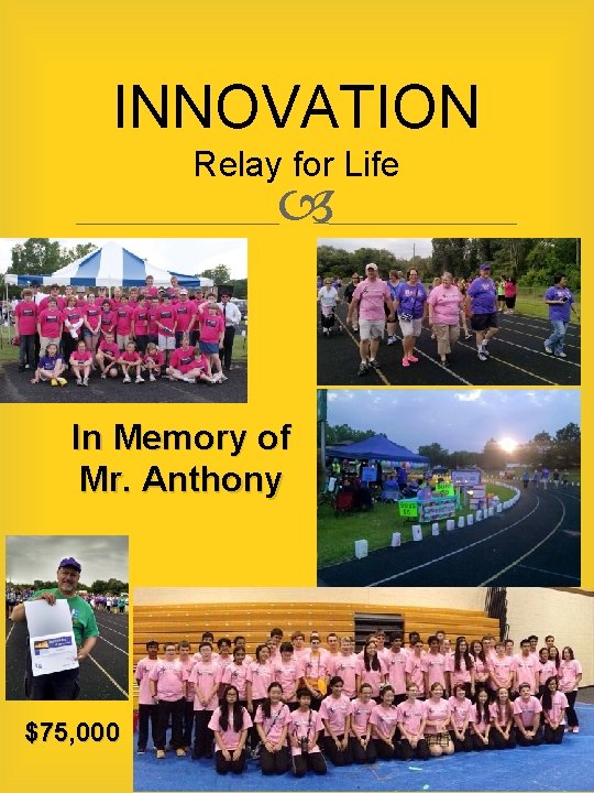 INNOVATION Relay for Life In Memory of Mr. Anthony $75, 000 