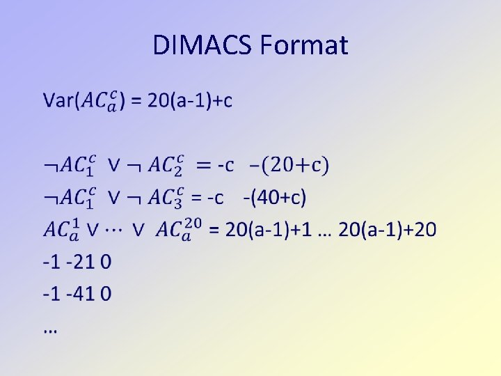 DIMACS Format DIMACS Format