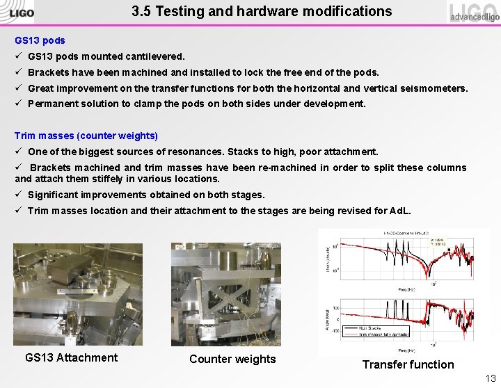 3. 5 Testing and hardware modifications GS 13 pods ü GS 13 pods mounted