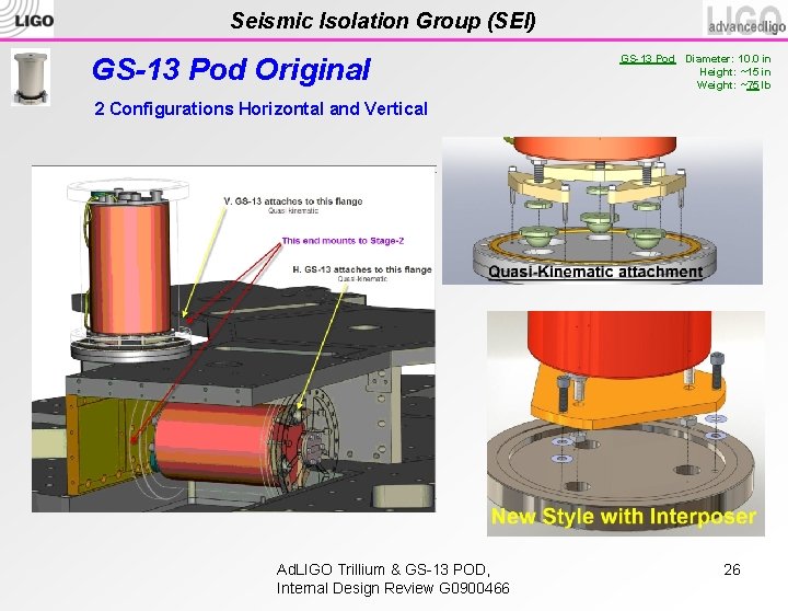 Seismic Isolation Group (SEI) GS-13 Pod Original GS-13 Pod Diameter: 10. 0 in Height: