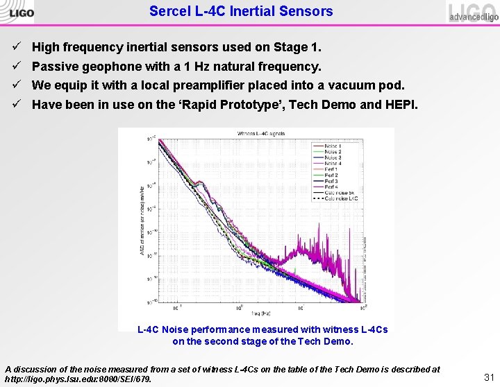 Sercel L-4 C Inertial Sensors ü High frequency inertial sensors used on Stage 1.