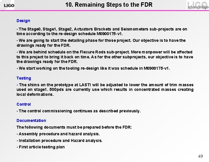 10. Remaining Steps to the FDR Design - The Stage 0, Stage 1, Stage