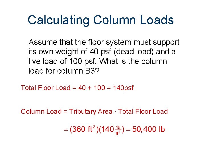 Calculating Column Loads Assume that the floor system must support its own weight of