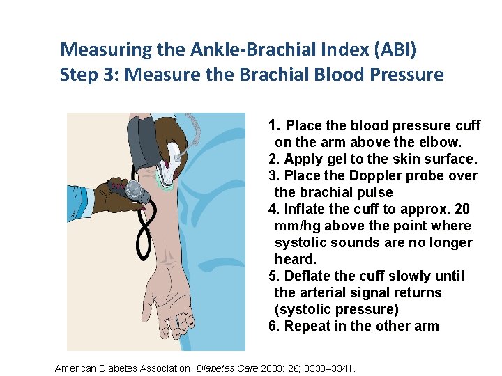 Measuring the Ankle-Brachial Index (ABI) Step 3: Measure the Brachial Blood Pressure 1. Place