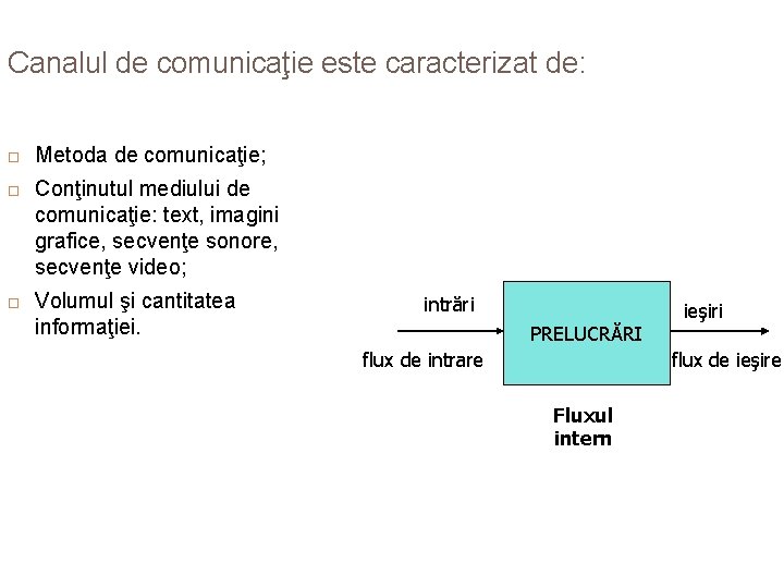 Canalul de comunicaţie este caracterizat de: Metoda de comunicaţie; Conţinutul mediului de comunicaţie: text,