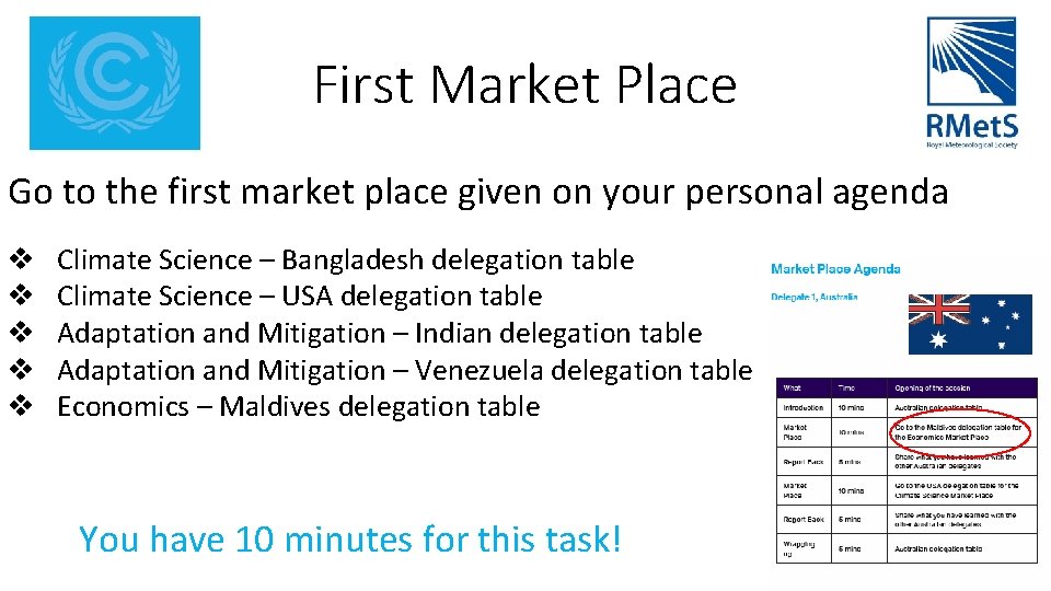 First Market Place Go to the first market place given on your personal agenda