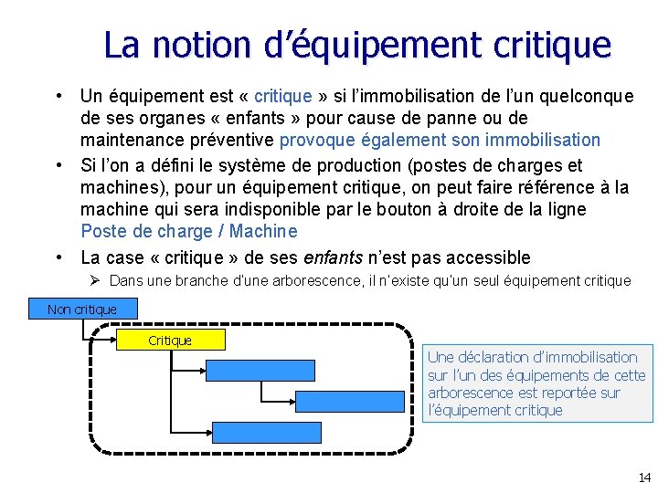 La notion d’équipement critique • Un équipement est « critique » si l’immobilisation de La notion d’équipement critique • Un équipement est « critique » si l’immobilisation de
