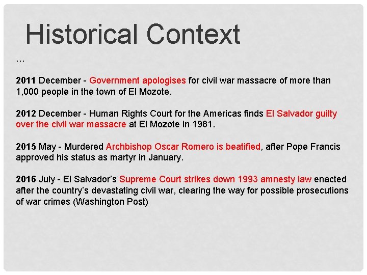 Historical Context … 2011 December - Government apologises for civil war massacre of more Historical Context … 2011 December - Government apologises for civil war massacre of more