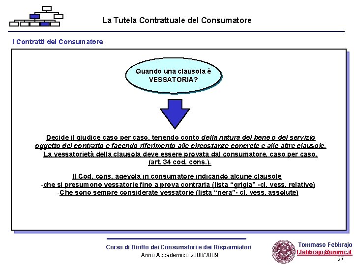 La Tutela Contrattuale del Consumatore I Contratti del Consumatore Quando una clausola è VESSATORIA?