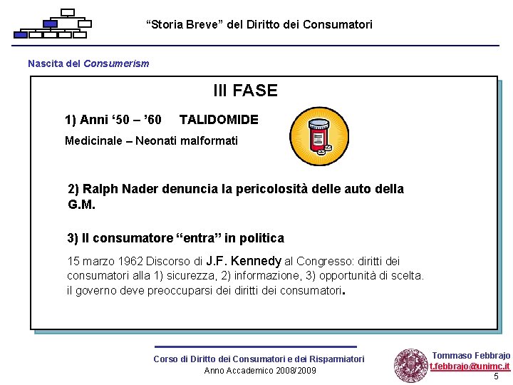 “Storia Breve” del Diritto dei Consumatori Nascita del Consumerism III FASE 1) Anni ‘