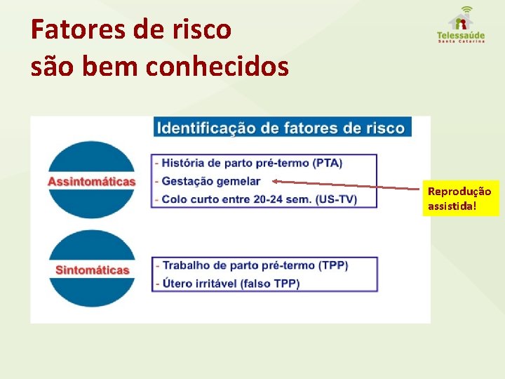 Fatores de risco são bem conhecidos Reprodução assistida! 