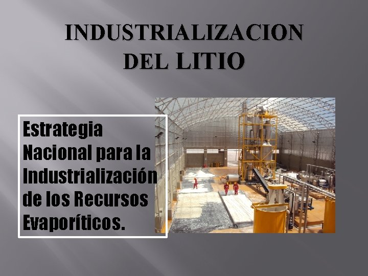 INDUSTRIALIZACION DEL LITIO Estrategia Nacional para la Industrialización de los Recursos Evaporíticos. 