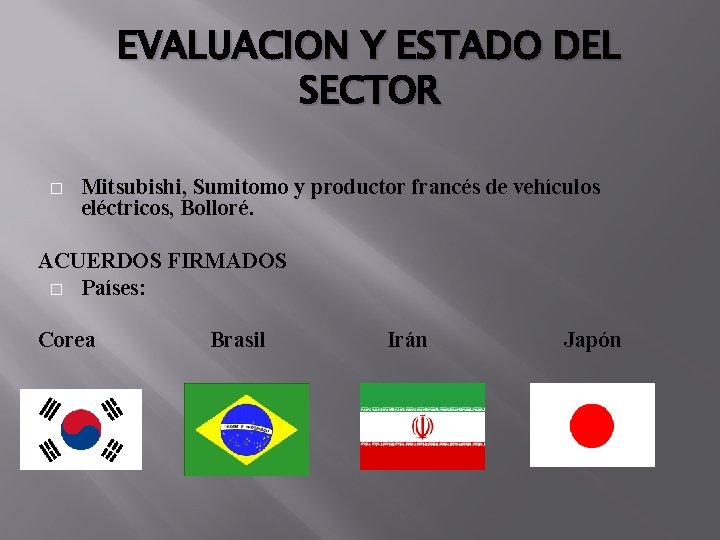 EVALUACION Y ESTADO DEL SECTOR Mitsubishi, Sumitomo y productor francés de vehículos eléctricos, Bolloré.