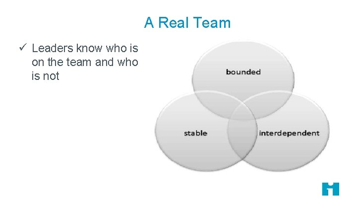 A Real Team ü Leaders know who is on the team and who is